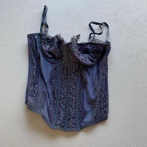 Ardene Blue Lace Corset Top Medium Bustier Sheer Mesh Boning Coquette